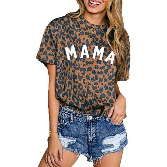 Womens Madre Leopard Print T-Shirts Short Sleeve Mama Shirts Cheetah Mom Graphic - Picture 4 of 4